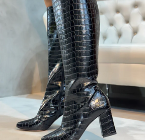 Bota Feminina Mia Cano longo Croco Preto